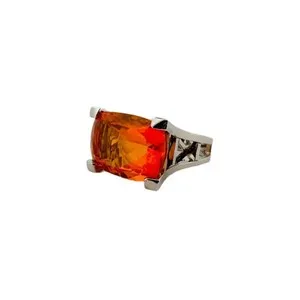 Authentic Radiant Ember: The Lab-Grown Fire Opal and White Gold-Plated Sanctuary Ring