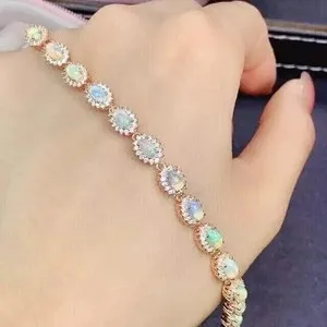 Authentic 15Ct Oval Cut Natural Fire Opal Halo Tennis Bracelet 14K Yellow Gold Plated