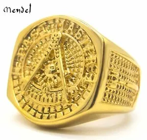 Authentic MENDEL Mens Gold Plated Masonic Past Master Ring Size 7 8 9-15
