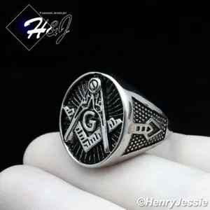 Authentic MEN Silver/Black/Gold Plated MASONIC Master Oval Ring*R124