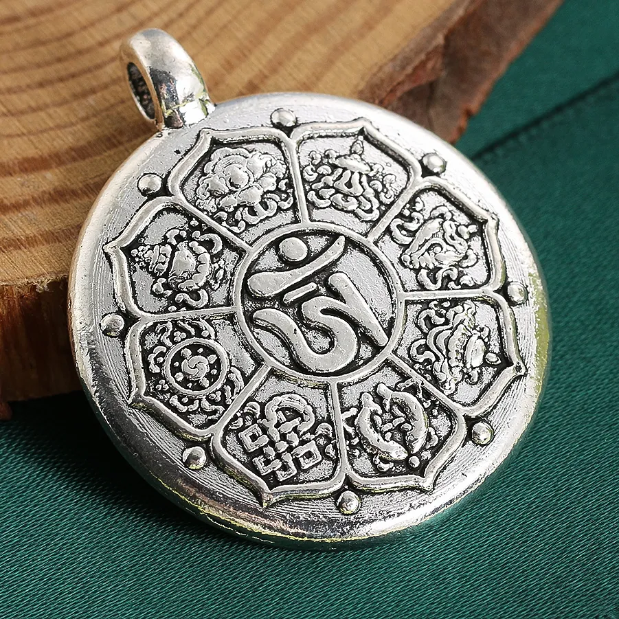 Authentic 2pc Tibetan Ethnic Nine Palace Bagua Pendant Tantric Lotus Master Amulet Charms for Jewelry Making Necklace Bracelet Accessories