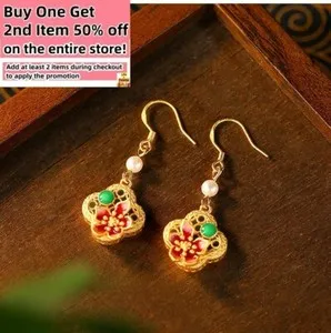 Authentic Jade Pearl Dangle Earrings Boho Butterfly Flower Dainty Gemstone 18K Gold Plated