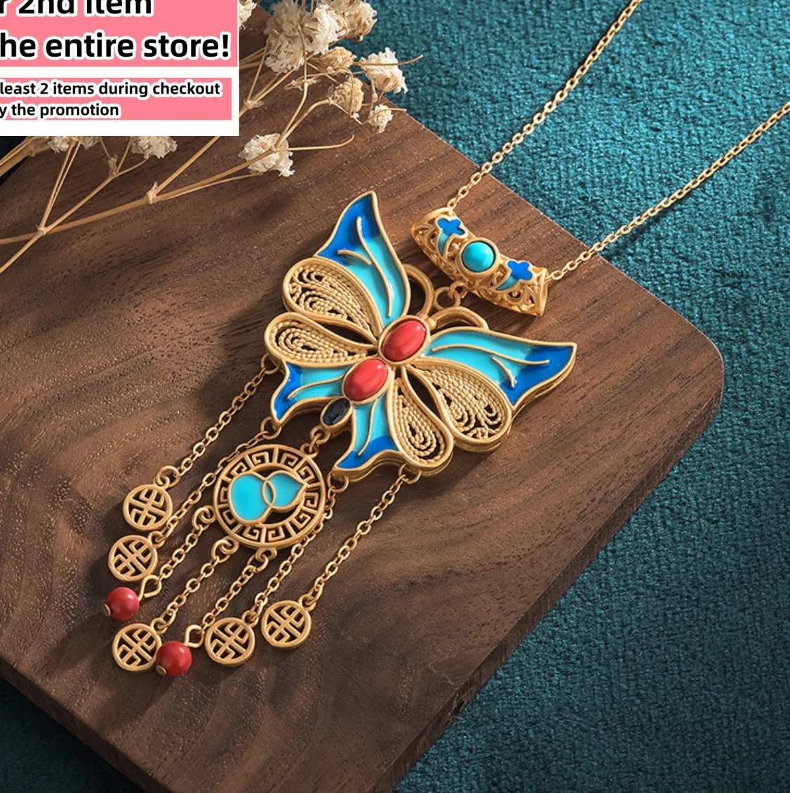 Authentic The Azure Metamorphosis: Cloisonne Butterfly Tassel Talisman in Radiant 18K Gold