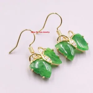 Authentic Whispers of Green Serenity: Arrival Gold Plated Heated Green Jade Butterfly Dangle Earring