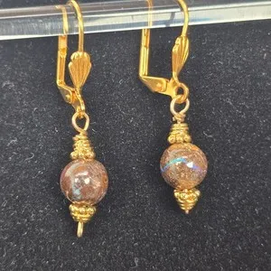Authentic Tides of Illumination: Boulder Opal and Seashell Gold-Plated Talisman Earrings