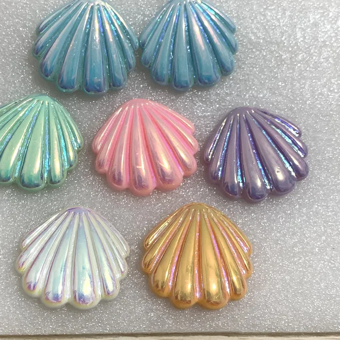 Authentic Pretty Pastel Glitter Seashells Women's Earrings Resin Flat Accessories DIY Ocean Jewelry Stud Earrings for Girls Gifts