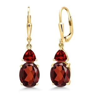 Authentic 18K Yellow Gold Plated Silver Garnet Dangle Earrings For Women | 6.68 Cttw |
