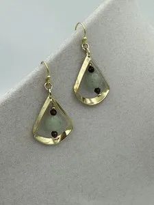 Authentic Aventurine & Garnet Dangle Earrings – 14k Gold‑Plated Heart of Fortune