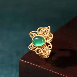Authentic Green Real Jade Butterfly Ring Gemstone Natural Jewelry 18K Gold Plated Women
