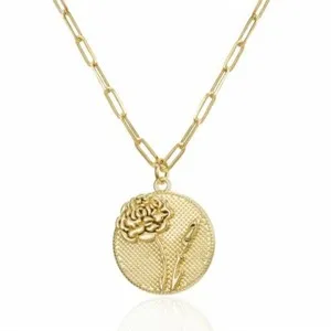 Authentic 12 Month Coin Flower Pendent Necklace Gold Plated Chain Women Wedding