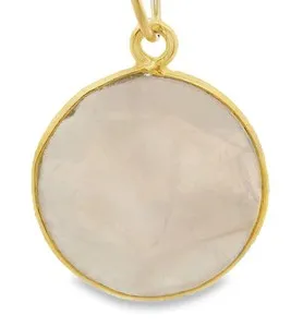 Authentic Natural Rose Quartz Coin Shape Bezel One Loop (15mm) - Real Gold Plated Sterling