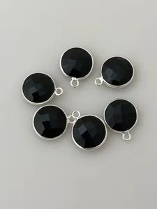 Authentic Natural Black Onyx Coin One Loop Bezel (15mm, 11mm) - Gold Plated & 925 Sterling