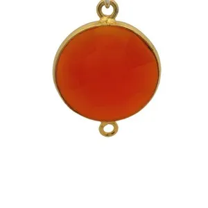 Authentic Natural Red Onyx Coin Two Loop Bezel (15mm) Gold Plated over 925 Sterling Silver