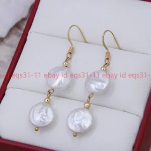 Authentic Moonlit Pearl Whispers: 11-12mm Freshwater Coin Pearl Earrings of Luminescent Dreams