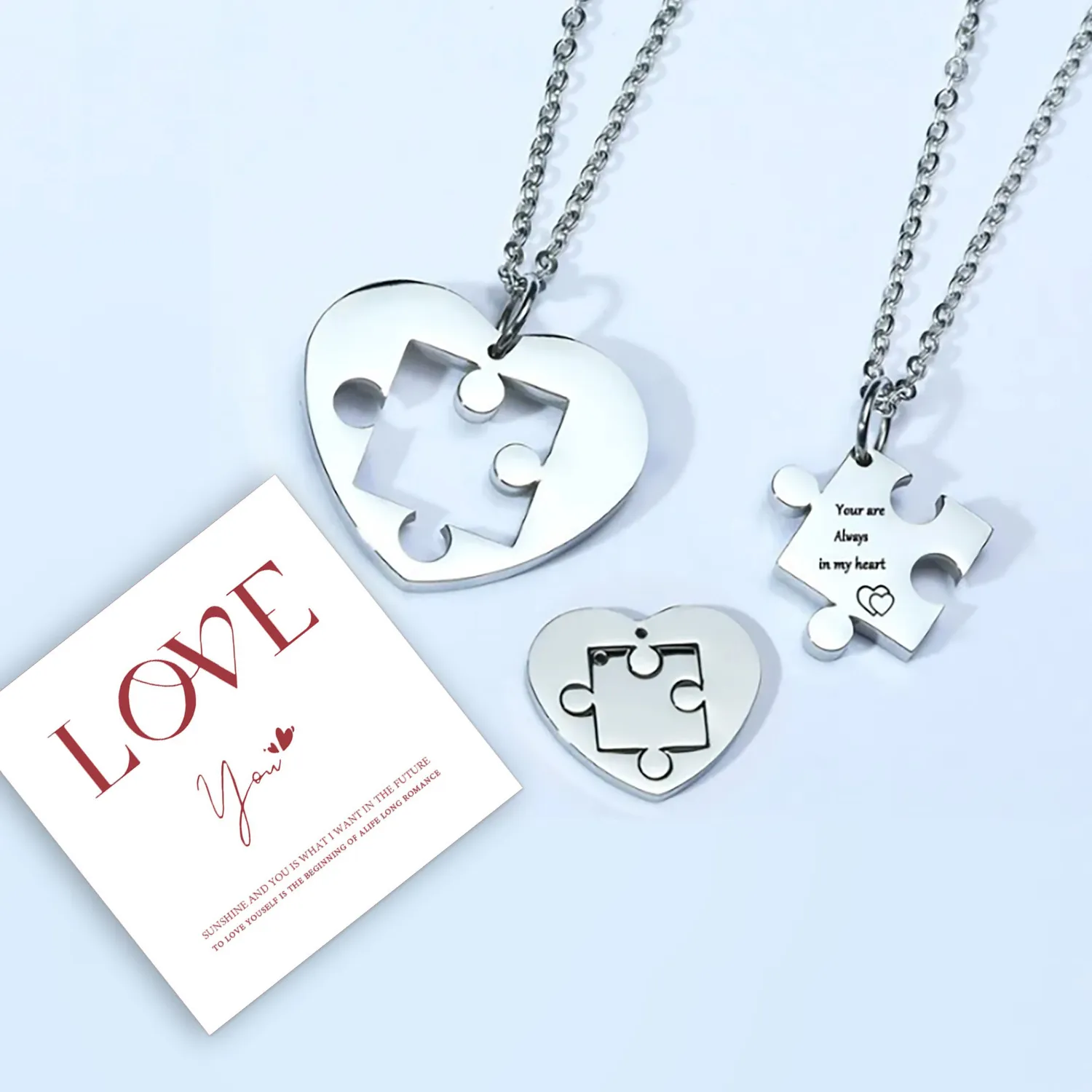 Authentic Autism Puzzle Piece Heart Necklace In Silver Color Hand Coin Women Men Necklace Personalized Friendship Couples Jewelry