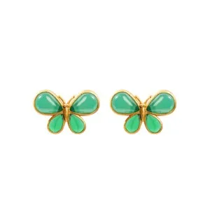 Authentic Wings of Verdant Grace: 18K Gold-Plated Green Jade Butterfly Earrings