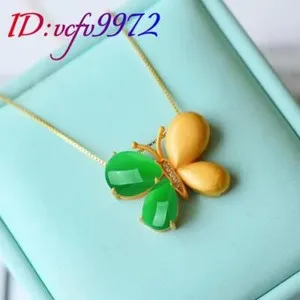 Authentic 18K Gold‑Plated Jade Butterfly Pendant – Harmony’s Winged Embrace