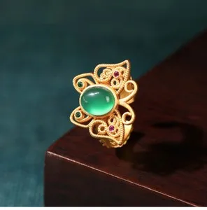 Authentic Enchanted Emerald Jade Butterfly Ring – 18K Gold‑Plated Mystic Token