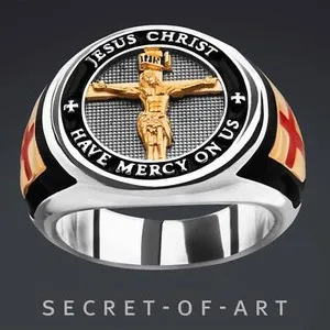 Authentic Celestial Gold‑Plated 925 Silver Christ Crucifix Ring