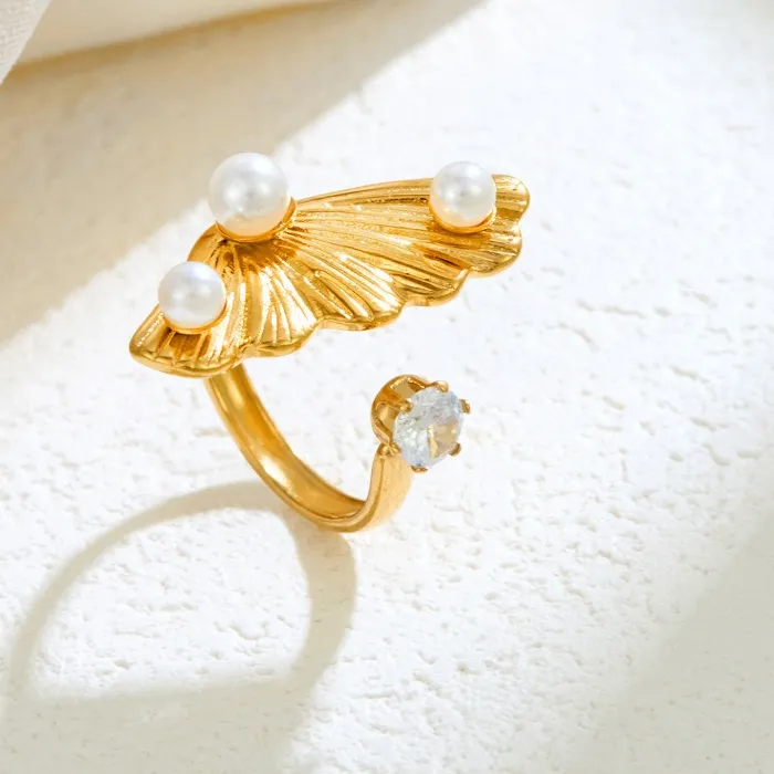 Authentic The Golden Ginkgo & Pearl Resonance Ring