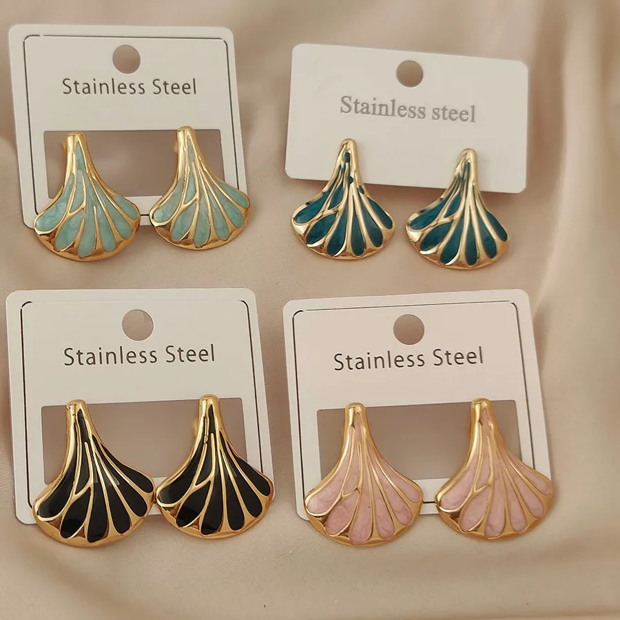 Authentic Charming Ginkgo Leaf Colorful Enamel Gold Plated 18K Women's Earrings, High Quality Waterproof Earrings, Wife Gifts