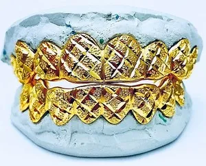 Authentic STERLING SILVER W/ 18K YELLOW GOLD PLATED PRINCESS DUST CUT GRILL GRILLZ