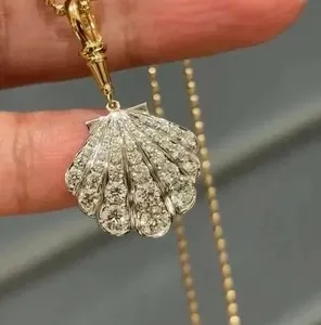 Authentic Guardian of the Tides: 2Ct Round Lab Created Diamond Seashell Pendant