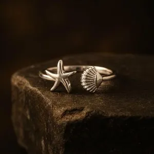 Authentic Stardust at the Seaside: Rose Gold Starfish Seashell Ring