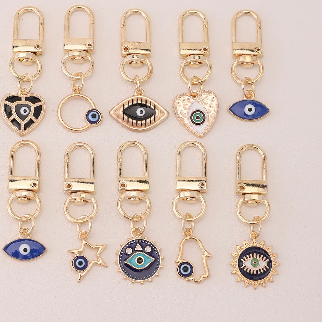 Authentic 10pcs Sweet Cute Metal Evil Eye Keychain decoration Purse Bag Backpack Accessory Charm Birthday Party Favors Gift For Boys Girls