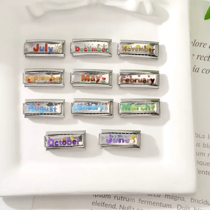 Authentic Colorful 12 Months November December Long Italian Charm Links Fit 9mm Bracelet DIY Making Jewelry