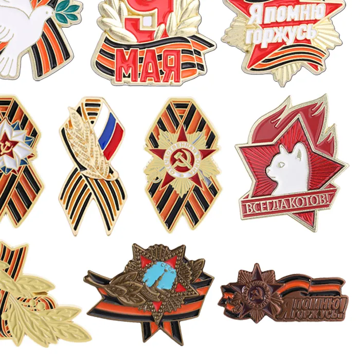 Authentic May 9 USSR Victory Day Enamel Pins St.George Ribbon Peace Dove Laurel Sprigs Я помню горжусь Russia Patriotic Badge Jewelry