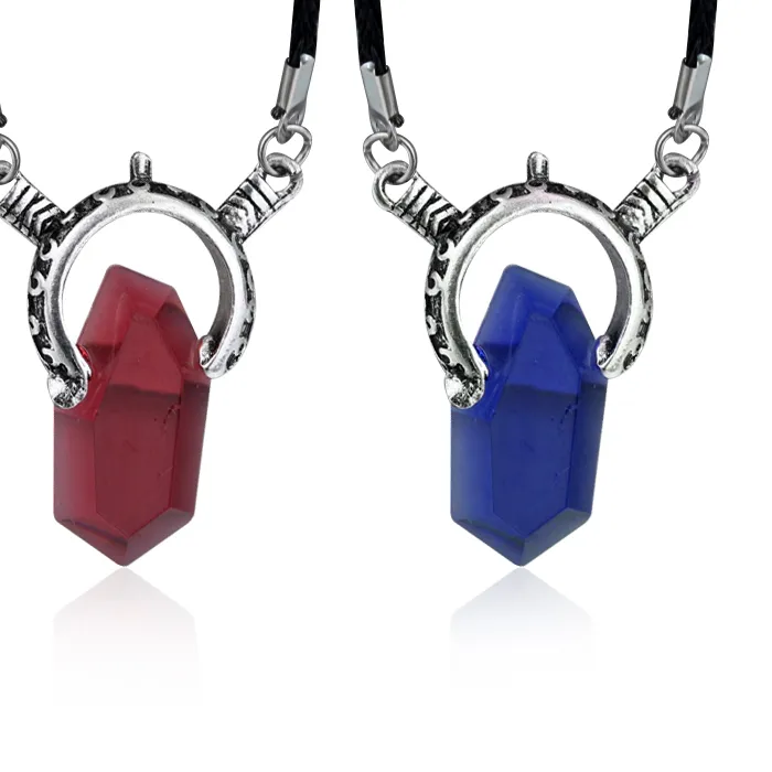 Authentic Dmc Devil May Cry 5 Dante Pendant Necklace Red Blue Gem Cosplay Necklaces Long Rope Chain Vintage Gifts for Women Men