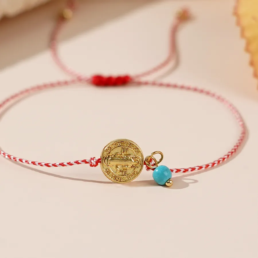 Authentic Shinus Dainty Martis Series 3mm Bead Synthetic Turquoise Jesus Round Pendant 2024 Greek March Bracelets for Women
