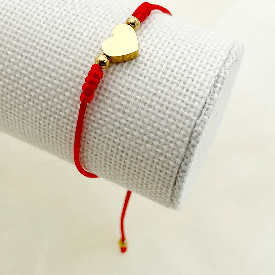 Authentic May@RZ Heart Pendant Red Bracelet Romantic Simple Heart Adjustable Red Rope Braided Bracelet Jewelry