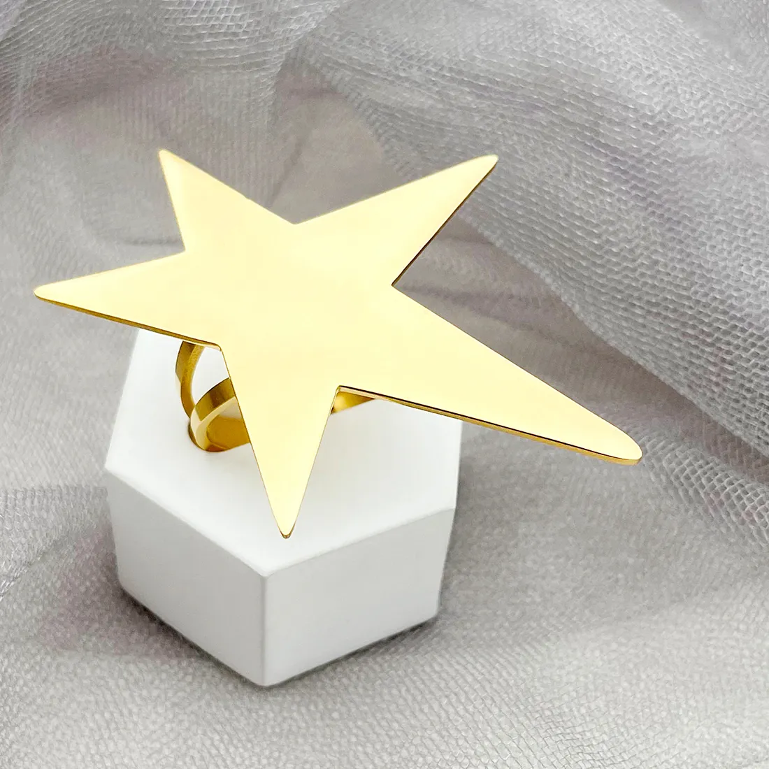 Authentic Celestial Gold Star Sigil Ring – Five‑Pointed Guardian of Light