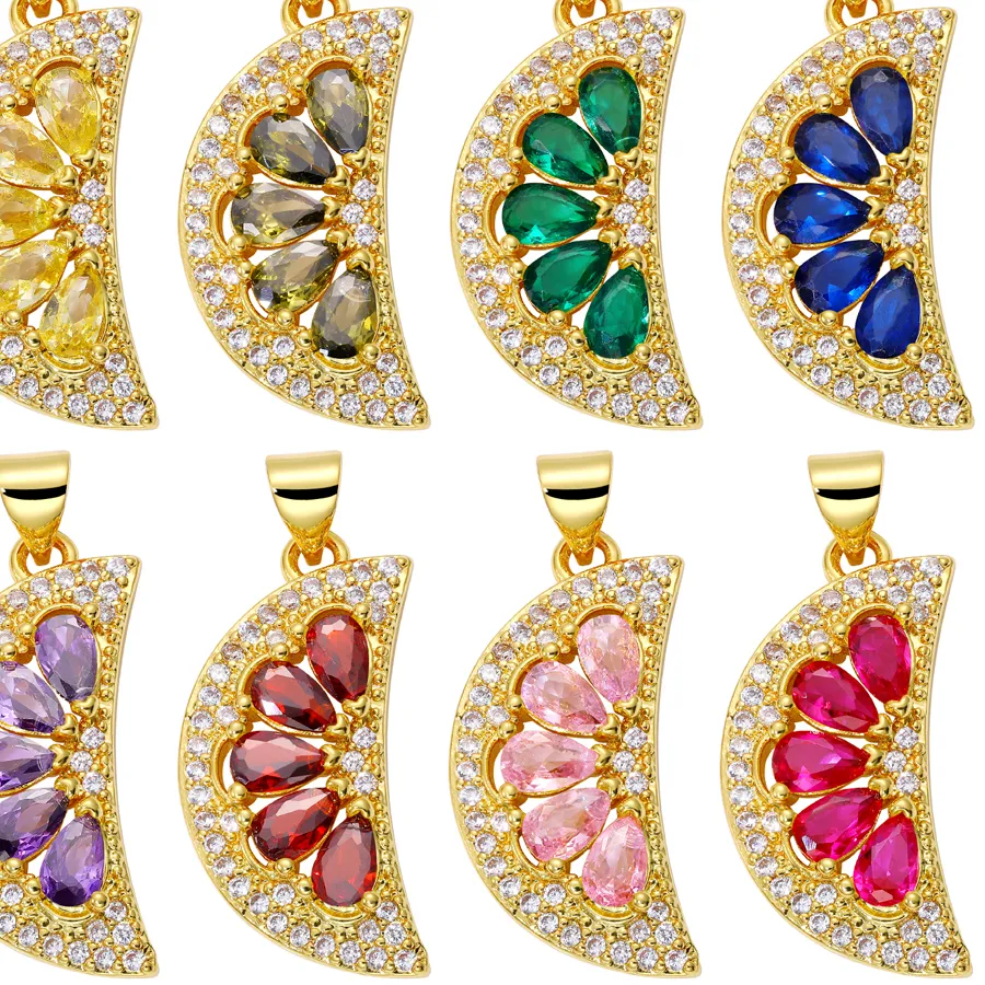 Authentic Juya 18K Real Gold Plated Micro Pave Colorful Cubic Zirconia Evil Eye Lemon Charms For DIY Women Pendant Jewelry Making
