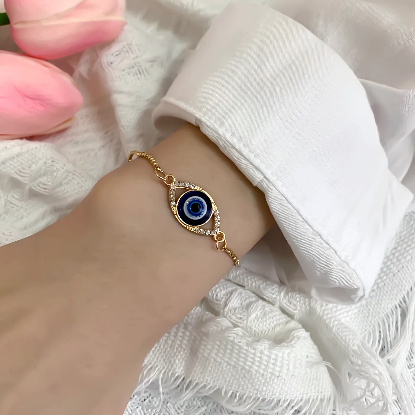 Authentic Radiant Azure Shield Evil Eye Gold-Plated Talisman Bracelet