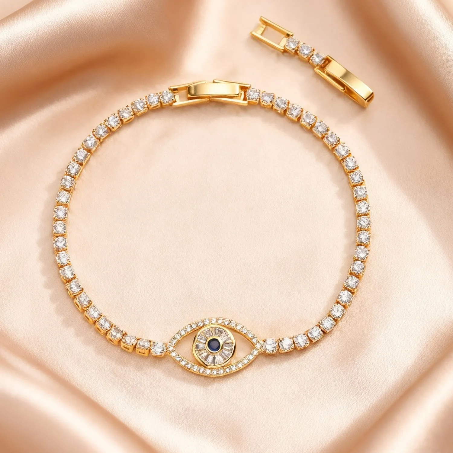 Authentic Dainty AAA Zircon Turkish Evil Eye Charm Bracelet Gold Plated Adjustable Tennis Chain Bracelets for Women Classic Luxury Jewelry