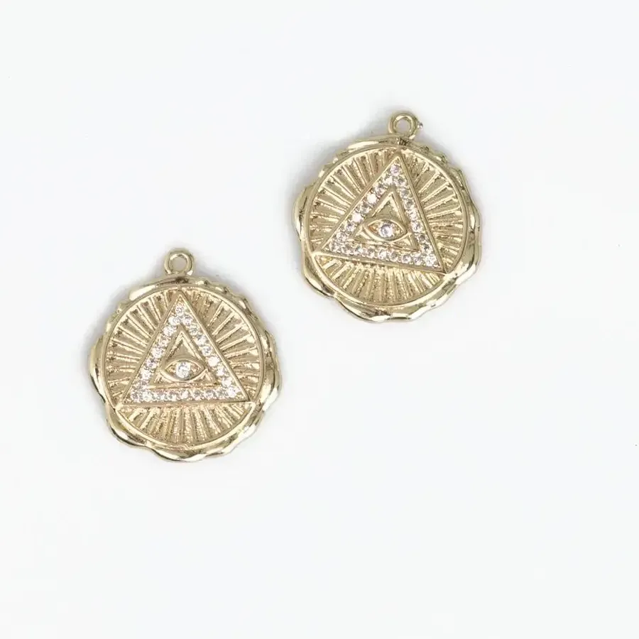 Authentic 14k Gold Filled Evil Eye Pendant 17mm Medallion Greek Eye Charm for strength and protection Jewelry Making