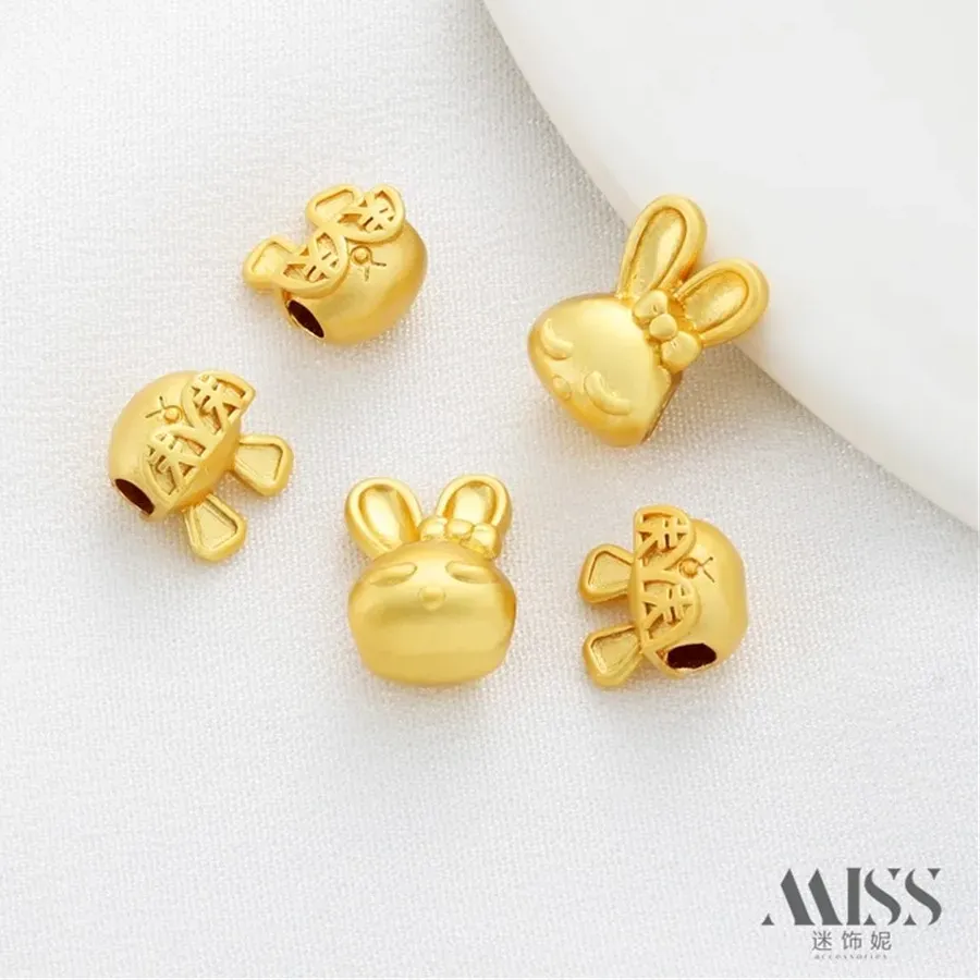 Authentic 18K Gold Bag Color Matte Gold Money Fan Rabbit Rich Rabbit Large Hole Beaded Diy Braided Rope Bracelet Necklace Accessories