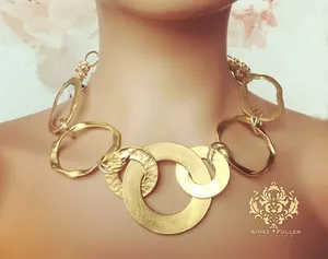 Authentic Aimee Fuller 22k Matte Gold Plated Circles Turkish Statement Necklace Jewelry