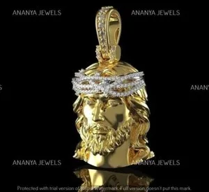 Authentic The Golden Visage: 14K Gold-Plated Moissanite Jesus Face Talisman