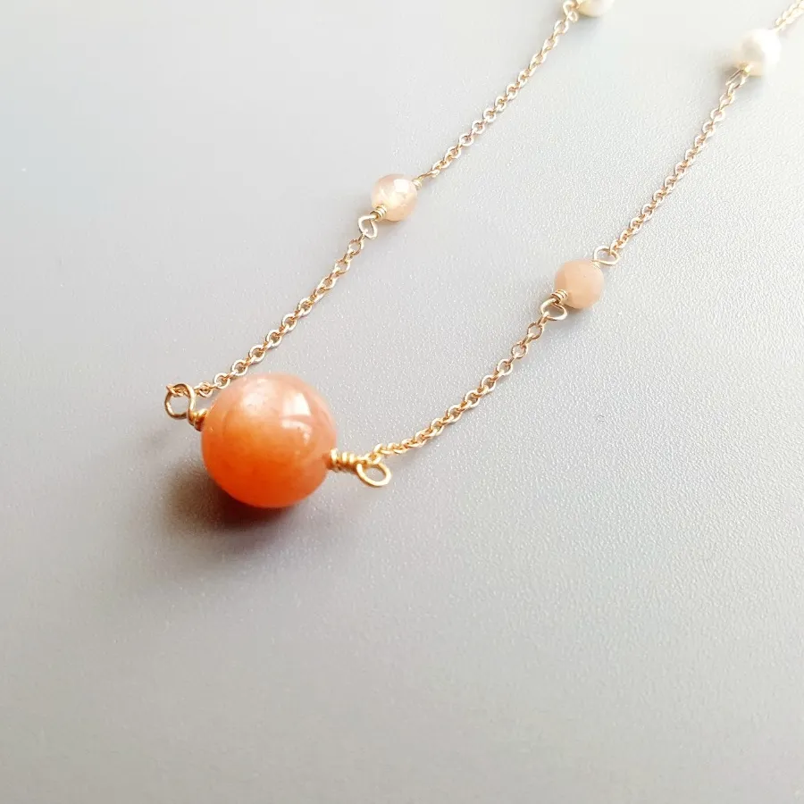 Authentic You Are My Sun Cat's Eye Sunstone & Pearl Gold Amulet Necklace