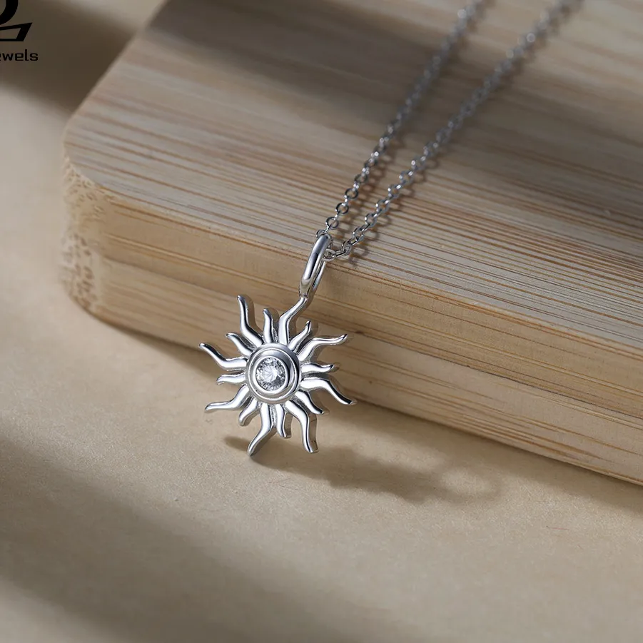 Authentic ORSA JEWELS 925 Sterling Silver 5A Zircon Sun Shaped Necklaces Pendant Necklace Aesthetic Wedding Jewelry Wedding APN50