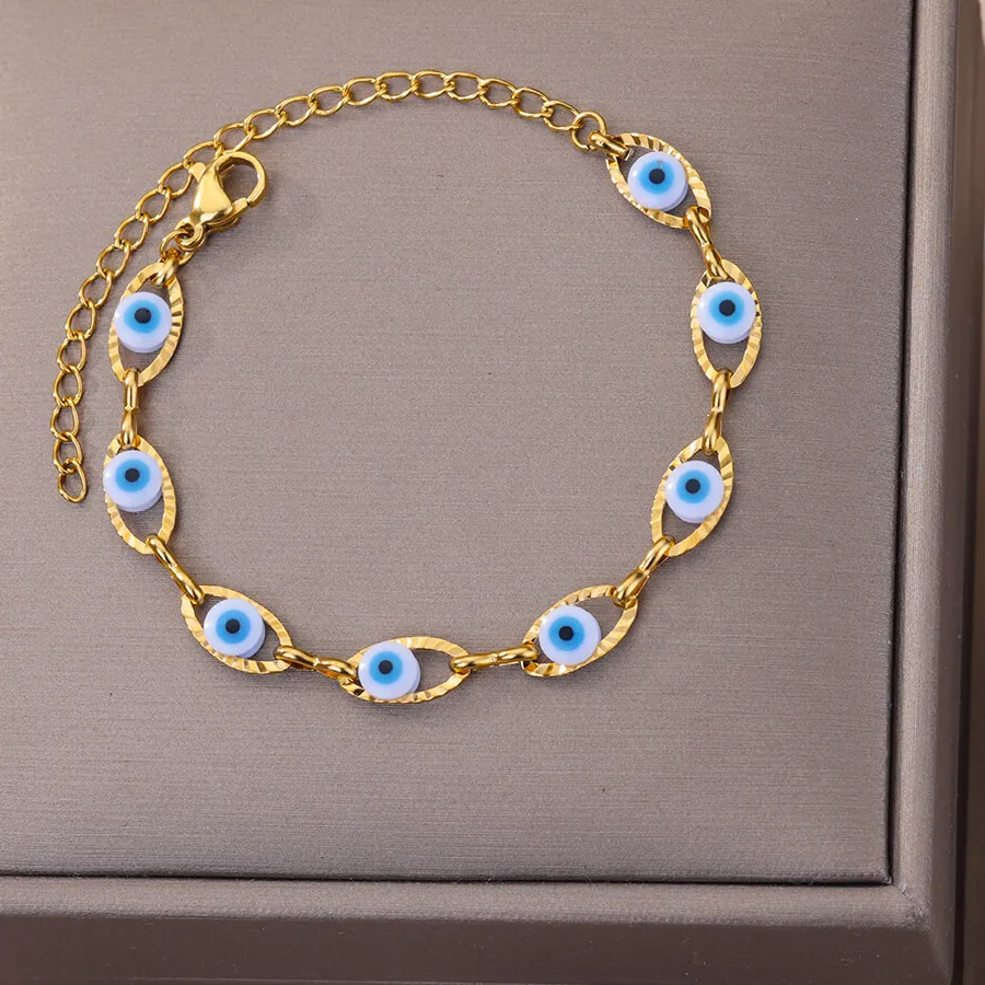 Authentic Gothic Rainbow Evil Eye Bracelets For Women Gold Color Turkish Demon Chain Charm Bracelet Summer Beach Jewelry