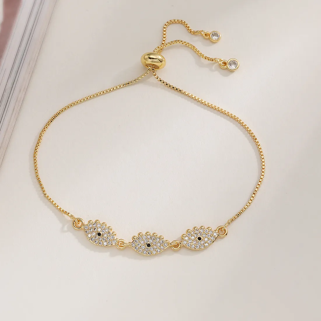 Authentic NEWBUY 2025 New Arrival Trendy Gold Color AAA CZ Zircon Inlay Evil Eye Heart Charm Bracelets For Women Adjustable Gift