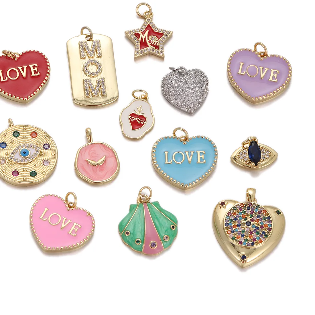 Authentic Heart Love Evil Eye Pendant Charms for Earrings Necklace Making Supplies Accessories Gold Color Cz Diy Jewelry Charms