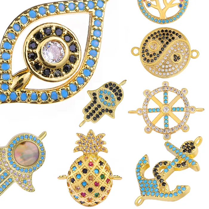 Authentic Juya Diy Jewelry Connector Gold Silver Color Anchor Hamsa Greek Evil Eye Charms Accessories For Handmade Classic Jewelry Making