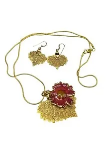 Authentic Petals of Protection: Enchanted Gold Plated Dipped Leaf Necklace & Earrings Set
