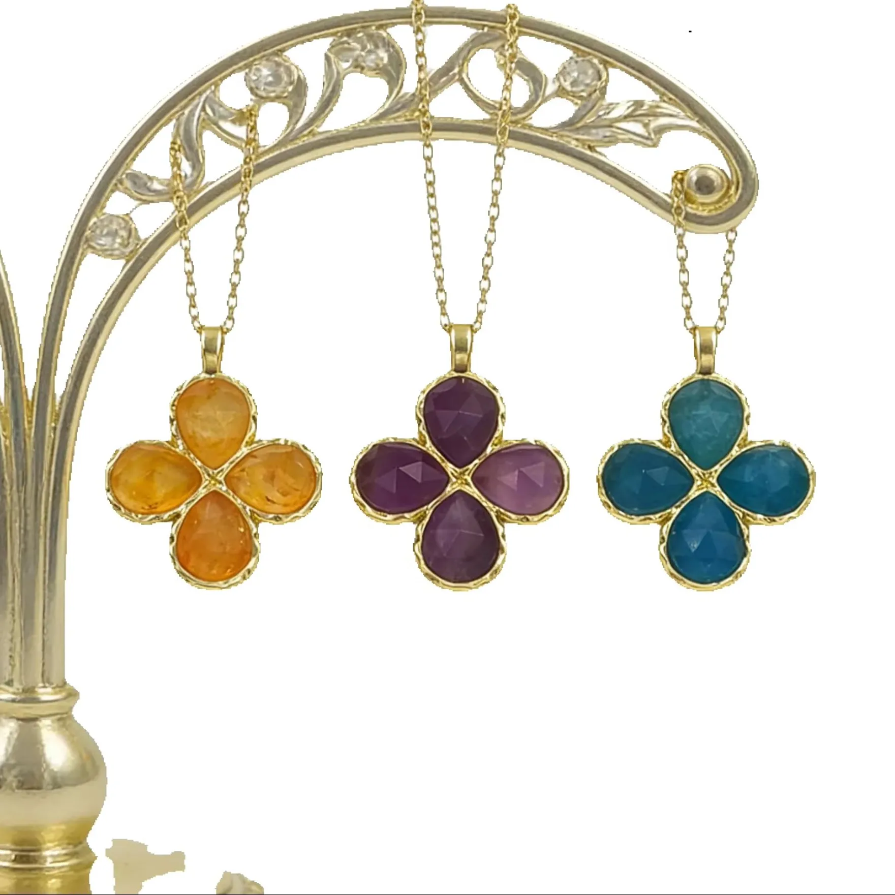 Authentic WT-P2090 Lucky Four-Leaf Clover Compact And Exquisite Charms With 18K Gold Plated Colored Quartz Gemstone Pendants